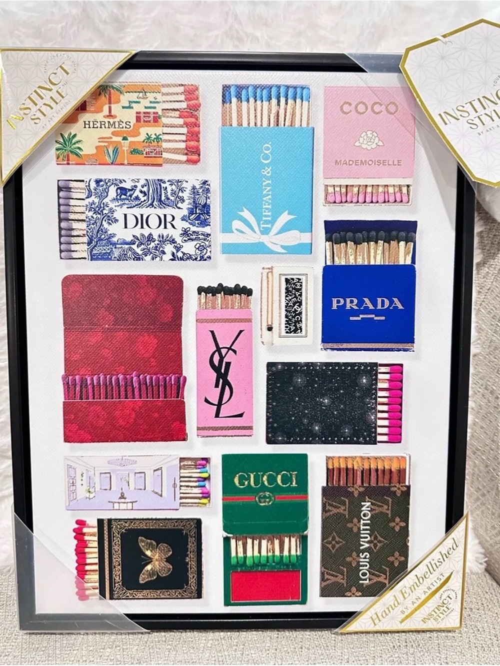 Luxury Designer Matchbooks Canvas Art with Black Frame 11” x 14” NWT